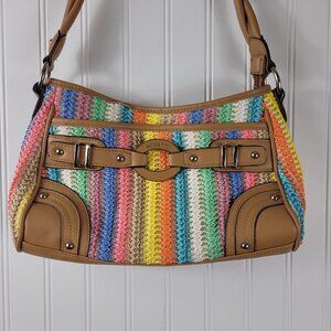 Rosetti Multi Colored Striped Medium Bag Pleather Trim Shoulder Bag